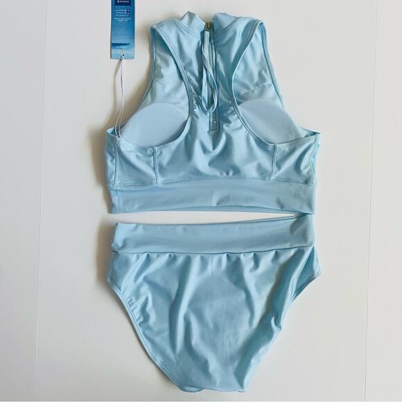 Kyodan | Blue Glass Longline Mock Neck Bikini Watercolor Flower NWT L - Picture 13 of 13